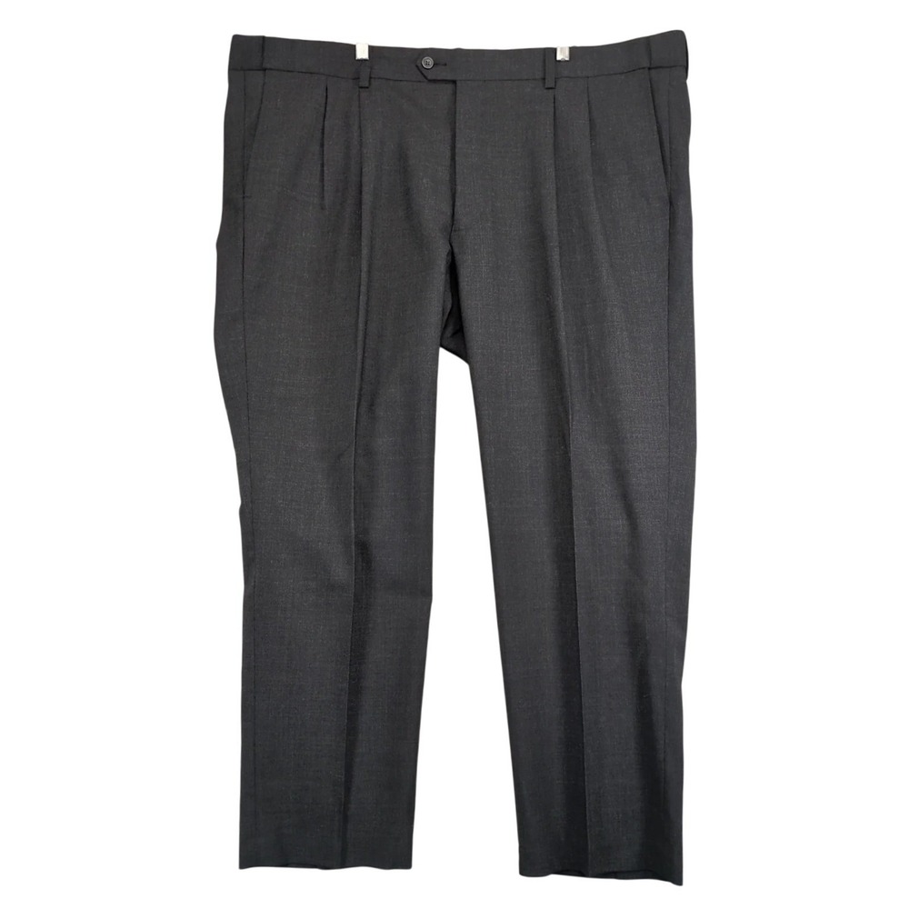 GS Perfect Fit Charcoal Wool Blend Dress Pants Mens 48x30 Pleated Comfort Waist